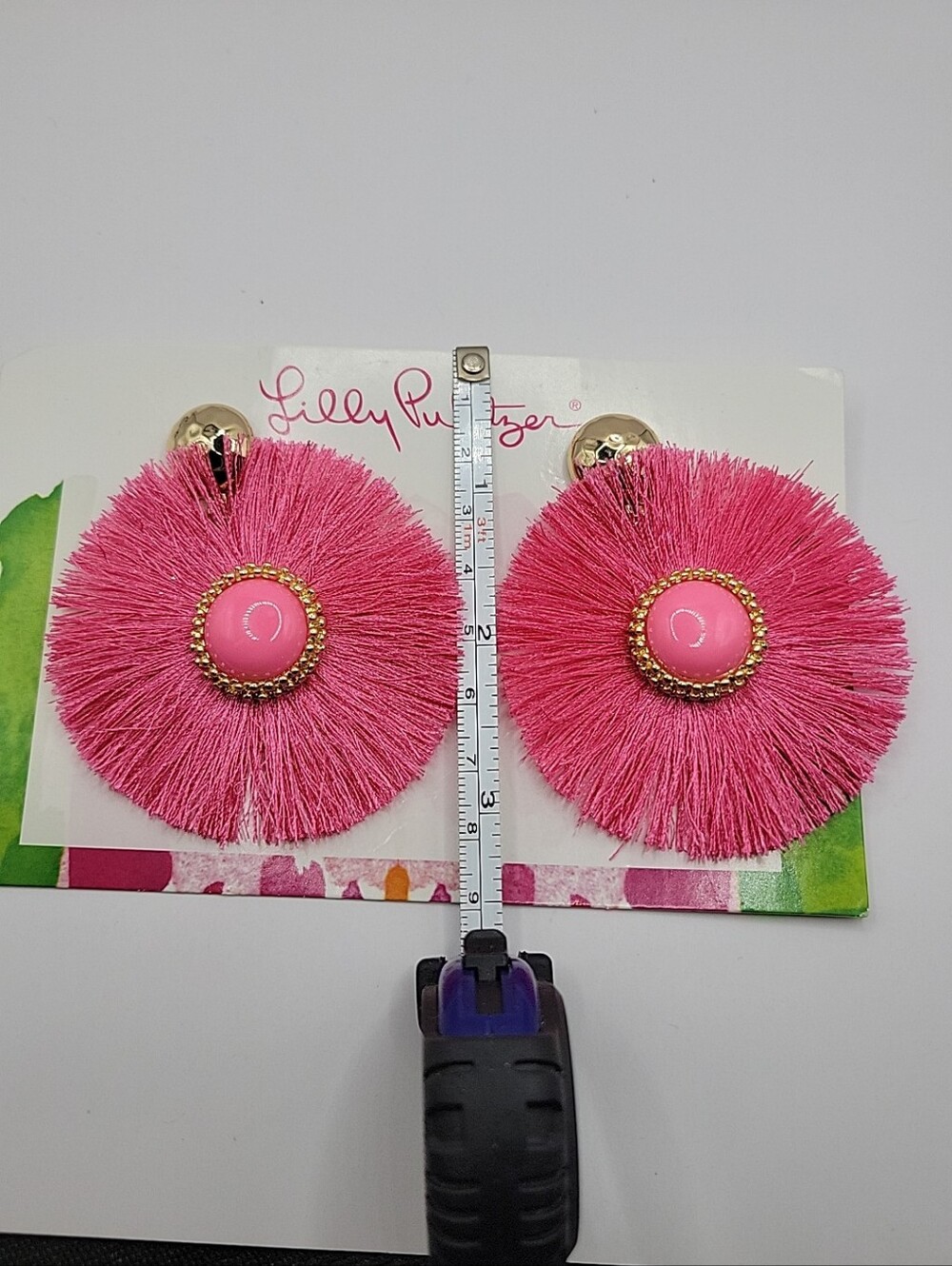 Lilly Pulitzer Nwt Pink Fan-tastic Tassel Circle Statement Earrings Festival. - Picture 4 of 5